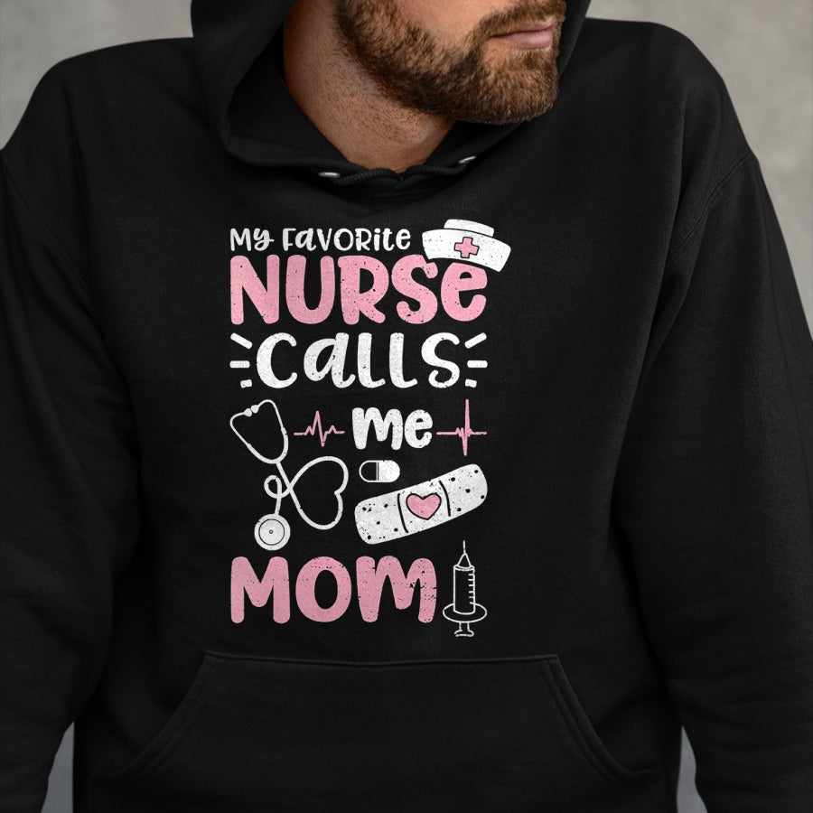 Funny Nurse Shirt, Nurse Unisex T-Shirt/Hoodie/Sweatshirt HLT00 - Womens My Favorite Nurse Calls Me Mom - Mother's Day V-Neck T-Shirt
