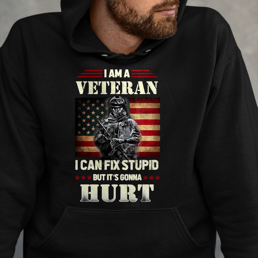 Proud Veteran Shirt, Funny Veteran UnisexT-Shirt/Hoodie/Sweatshirt HLT00 - Distressed I Am A Veteran I Can Fix Stupid - Veterans Day T-Shirt, Men, Black, 3X-Large