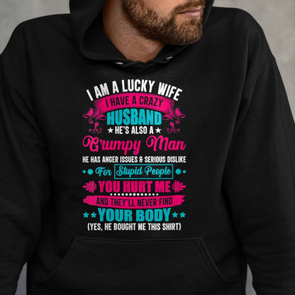 Best Wife Shirt, Wife and Husband Unisex T-Shirt/Hoodie/Sweatshirt HLT00 - Gift for wife T shirt, lucky wife   Womens I Am A Lucky Wife, I Have A Crazy Husband V-Neck T-Shirt