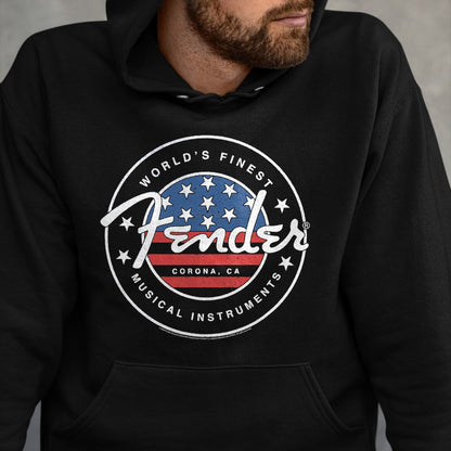 Guitar Lover Shirt, Funny Guitar UnisexT-Shirt/Hoodie/Sweatshirt HLT00 - Fender American Flag Circle Stamp Logo T-Shirt