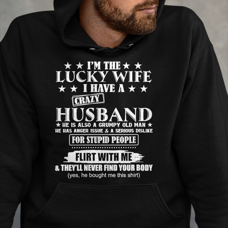 Best Wife Shirt, Wife and Husband Unisex T-Shirt/Hoodie/Sweatshirt HLT00 - Gift for wife T shirt, lucky wife   I'm The Lucky Wife I Have A Crazy Husband V-Neck T-Shirt