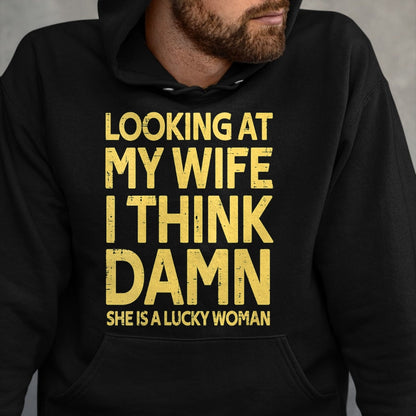 Best Wife Shirt, Wife and Husband Unisex T-Shirt/Hoodie/Sweatshirt HLT00 - Gift for wife T shirt, lucky wife   Womens My Wife Is A Lucky Woman Husband Gift Wife Themed Gift V-