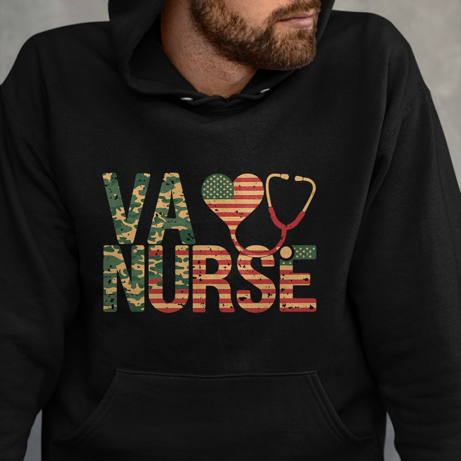 Proud Veteran Shirt, Funny Veteran UnisexT-Shirt/Hoodie/Sweatshirt HLT00 - VA Nurse Stethoscope Heart American Flag Camouflage Retro T-Shirt