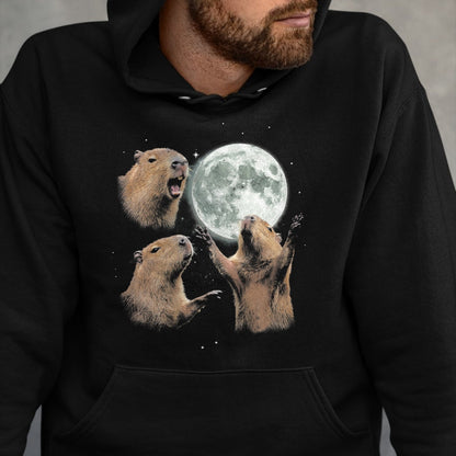 Cute Capybara Shirt, Funny Capybara Unisex T-Shirt/Hoodie/Sweatshirt HLT00 - Funny Capybara Howling at Moon Vintage 90s Graphic T-Shirt