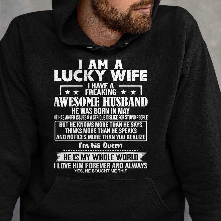 Best Wife Shirt, Wife and Husband Unisex T-Shirt/Hoodie/Sweatshirt HLT00 - Gift for wife T shirt, lucky wife   I Am A Lucky Wife I Have A Freaking Awesome Husband MAY T-Shirt (1)