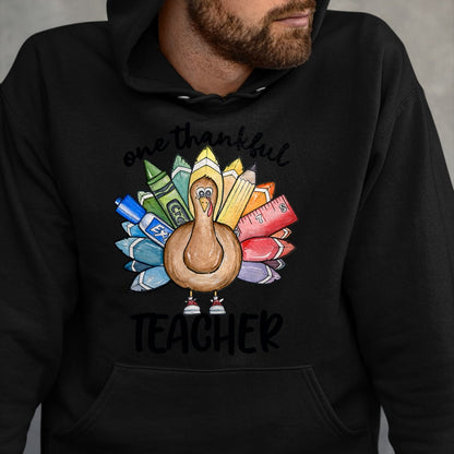 Best Thanksgiving Family Shirt , Funny Thanksgiving UnisexT-Shirt/Hoodie/Sweatshirt HLT00 - One Thankful Teacher Thanksgiving Turkey, Cute Crayon Pencil T-Shirt
