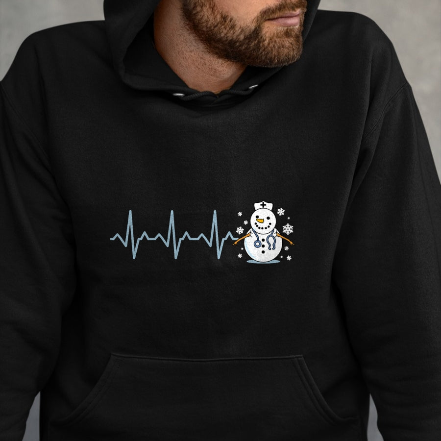 Funny Nurse Shirt, Nurse Unisex T-Shirt/Hoodie/Sweatshirt HLT00 - Heartbeat Nurse Snowman Nurse Christmas T-Shirt