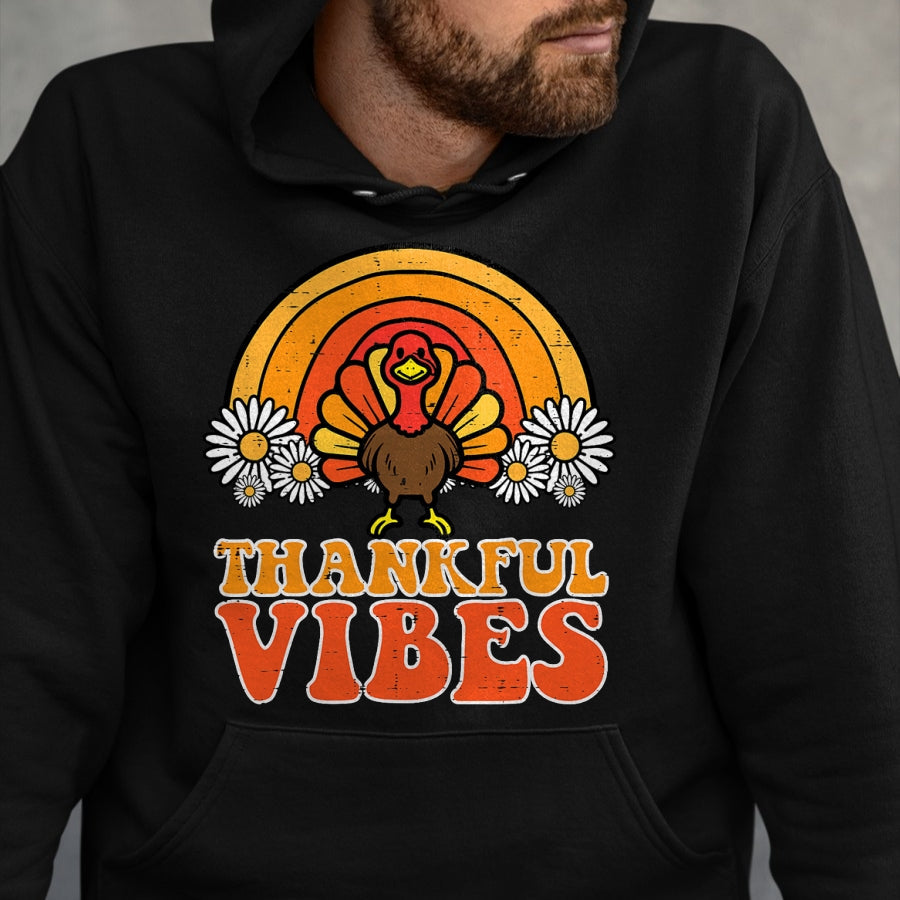 Best Thanksgiving Family Shirt , Funny Thanksgiving UnisexT-Shirt/Hoodie/Sweatshirt HLT00 - Thankful Vibes Turkey Rainbow Funny Retro Thanksgiving Women T-Shirt
