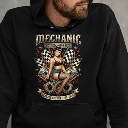 Best Mechanic Life Shirt, Funny Mechanic UnisexT-Shirt/Hoodie/Sweatshirt HLT00 - Vintage Mechanic Hot Rod Garage Pin Up Design T-Shirt