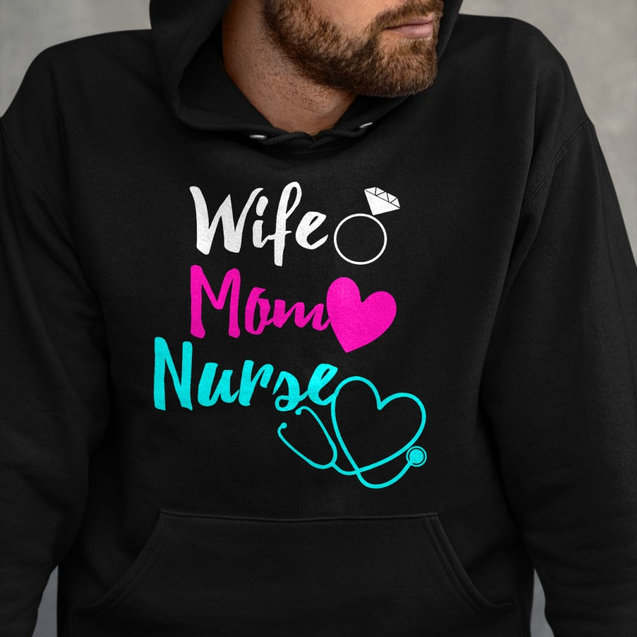 Funny Nurse Shirt, Nurse Unisex T-Shirt/Hoodie/Sweatshirt HLT00 - Wife Mom Nurse Womens RN LPN Mothers Day Gift For Nurses T-Shirt