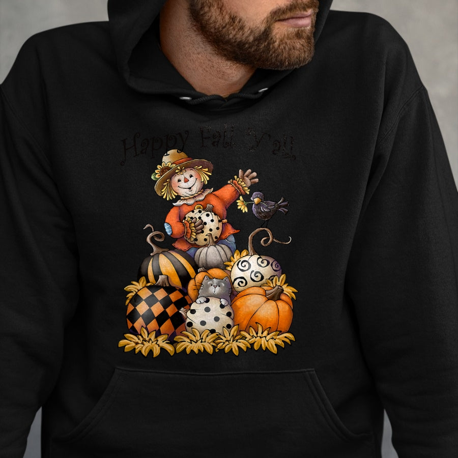 Best Thanksgiving Family Shirt , Funny Thanksgiving UnisexT-Shirt/Hoodie/Sweatshirt HLT00 - Scarecrow Happy Fall Y'all Pumpkin Thanksgiving Halloween T-Shirt