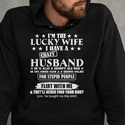Best Wife Shirt, Wife and Husband Unisex T-Shirt/Hoodie/Sweatshirt HLT00 - Gift for wife T shirt, lucky wife   I'm The Lucky Wife I Have A Crazy Husband Tank Top (1)