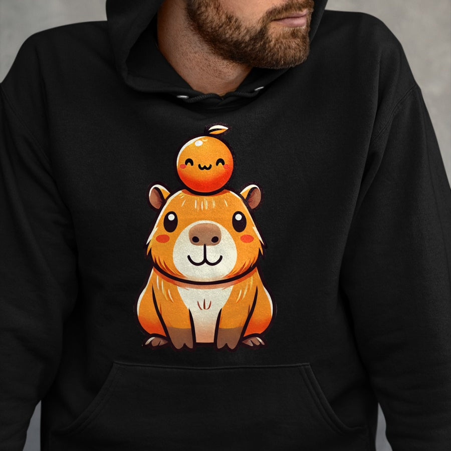 Cute Capybara Shirt, Funny Capybara Unisex T-Shirt/Hoodie/Sweatshirt HLT00 - Kawaii Capybara Orange Long Sleeve T-Shirt