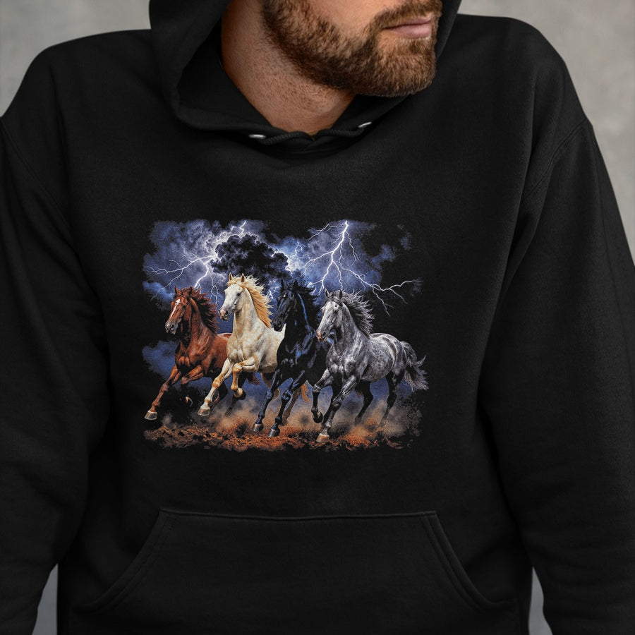 Best Horse Lover Shirt , Funny Horse UnisexT-Shirt/Hoodie/Sweatshirt HLT00 - Running Horses Vintage 90s Lightning Storm Western Cowboy T-Shirt