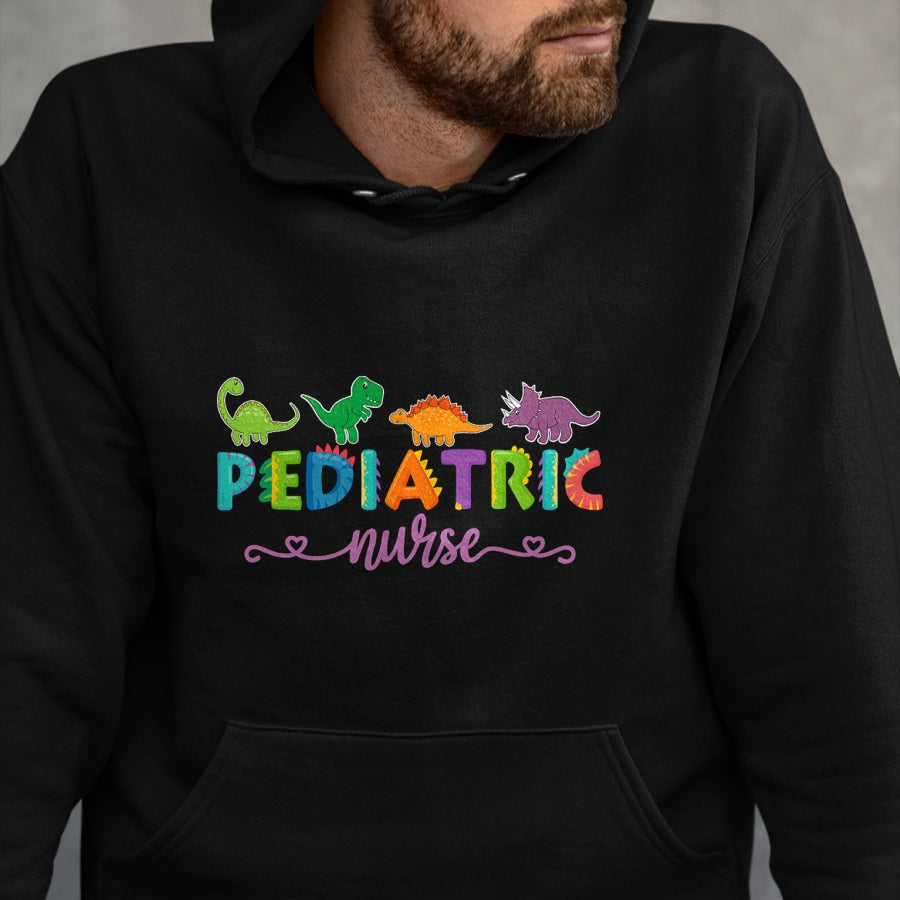 Funny Nurse Shirt, Nurse Unisex T-Shirt/Hoodie/Sweatshirt HLT00 - PICU Pediatric Nurse Dinosaurs Peds Nurse T-Shirt