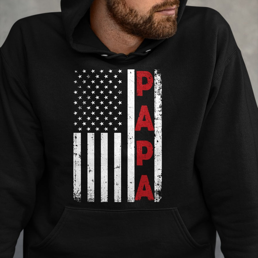 Gift for Dad Shirt, Funny Dad Unisex T-Shirt/Hoodie/Sweatshirt HLT00 – Proud Papa USA Flag Fathers Day Tee Gifts From Grandchildren Long Sleeve T-Shirt