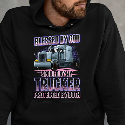 Best Wife Shirt, Wife and Husband Unisex T-Shirt/Hoodie/Sweatshirt HLT00 - Gift for wife T shirt, spoiled wife   Blessed by God Spoiled by my Trucker Funny Trucker Wife T-Shir (1)