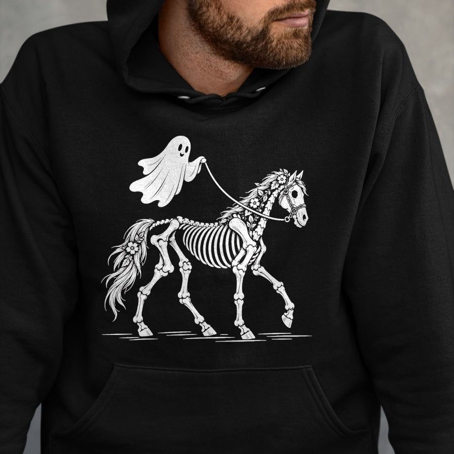 Best Horse Lover Shirt , Funny Horse UnisexT-Shirt/Hoodie/Sweatshirt HLT00 - Cute Ghost Walking Skeleton Horse Halloween T-Shirt