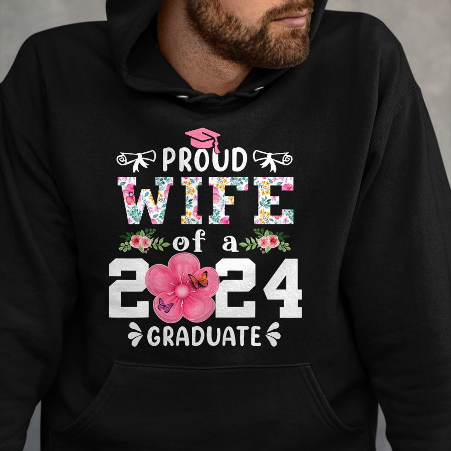 Best Wife Shirt, Wife and Husband Unisex T-Shirt/Hoodie/Sweatshirt HLT00 - Gift for wife T shirt, lucky wife   Proud Wife of a 2024 graduate for family graduation T-Shirt