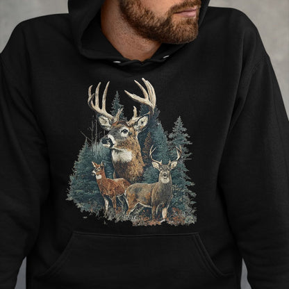 Funny Hunting Shirt, Gift For Hunting Lover Unisex T-Shirt/Hoodie/Sweatshirt HLT00 - Vintage Deer 90s Graphic Style Hunter Deer Faded Nature T-Shirt