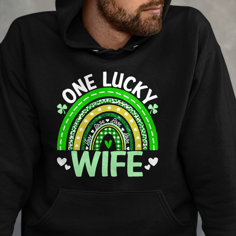 Best Wife Shirt, Wife and Husband Unisex T-Shirt/Hoodie/Sweatshirt HLT00 - Gift for wife T shirt, lucky wife   Womens St Patricks Day Clover One Lucky Wife Rainbow Shamrock Ta