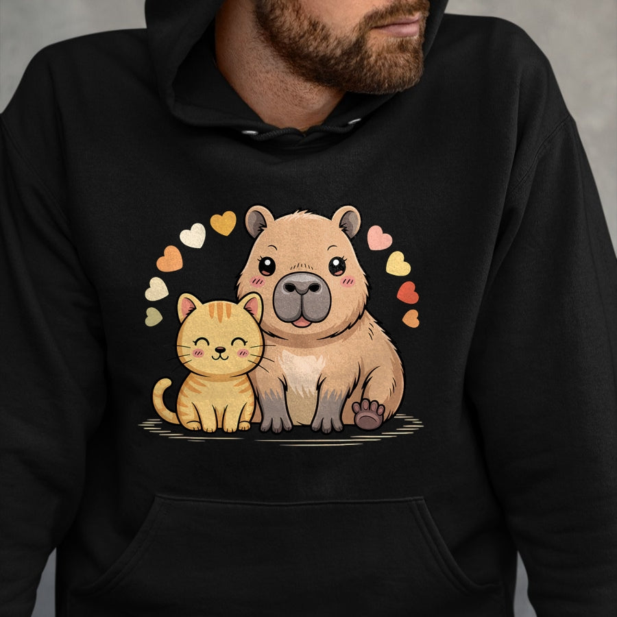 Cute Capybara Shirt, Funny Capybara Unisex T-Shirt/Hoodie/Sweatshirt HLT00 - Cute Cat and Capybara Friends Funny Pet Lovers Casual Wear T-Shirt