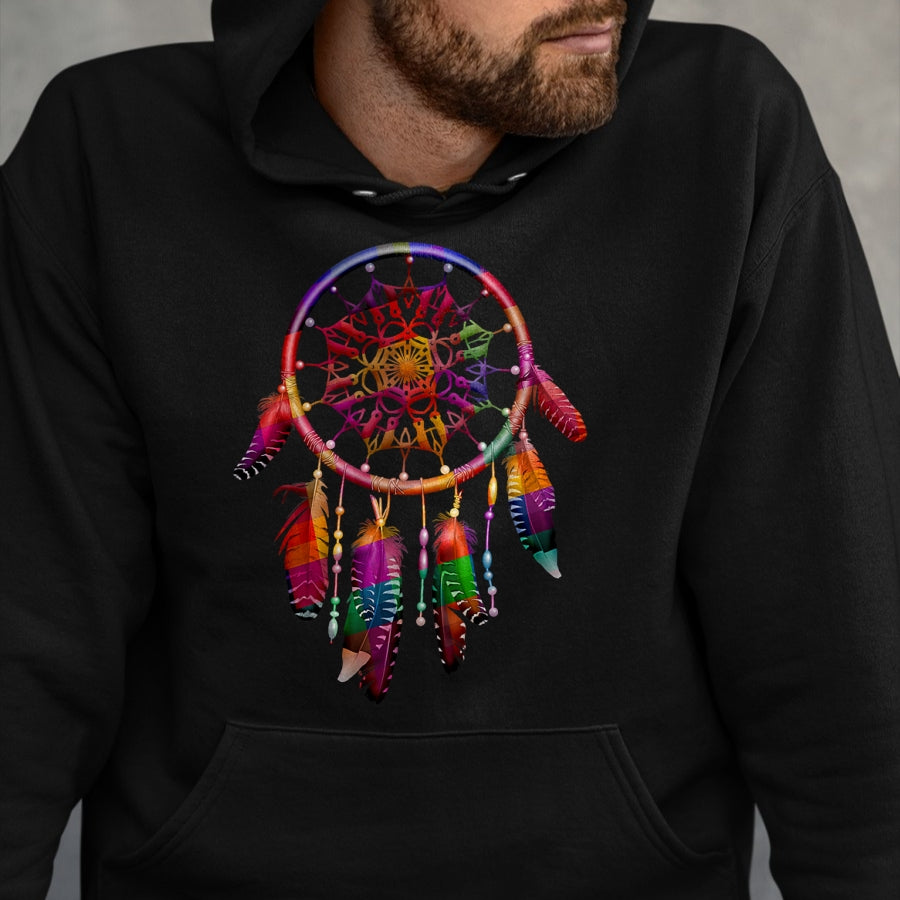Native American T-Shirts, Vintage Native American Unisex T-Shirt/Hoodie/Sweatshirt HLT00 - Colorful Dreamcatcher Feathers Tribal Native American Indian