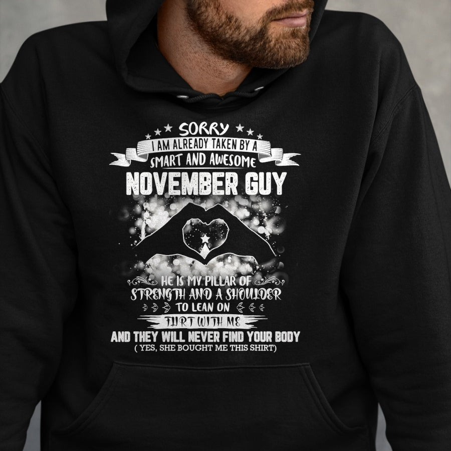 Best Wife Shirt, Wife and Husband Unisex T-Shirt/Hoodie/Sweatshirt HLT00 - Sorry I'm Already Taken By Smart And Awesome November Guy T-Shirt