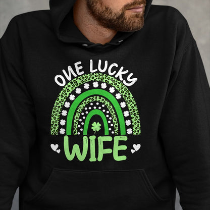 Best Wife Shirt, Wife and Husband Unisex T-Shirt/Hoodie/Sweatshirt HLT00 - Gift for wife T shirt, lucky wife   One Lucky Wife Leopard Rainbow Clover St Patricks Day T-Shirt