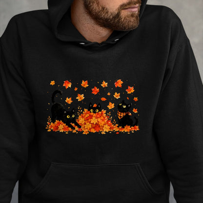 Best Thanksgiving Family Shirt , Funny Thanksgiving UnisexT-Shirt/Hoodie/Sweatshirt HLT00 - Cute Black Cats Playing in Fall Leaves Thanksgiving Autumn T-Shirt