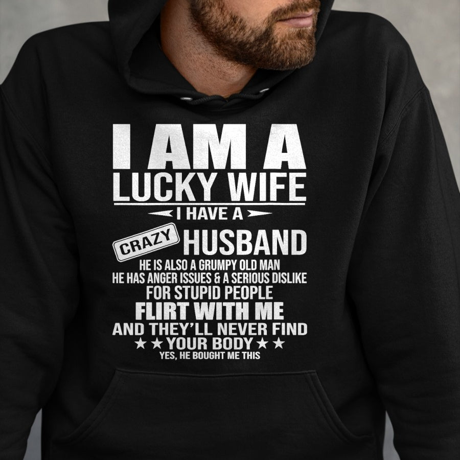 Best Wife Shirt, Wife and Husband Unisex T-Shirt/Hoodie/Sweatshirt HLT00 - Gift for wife T shirt, lucky wife   I Am A Lucky Wife I Have A Crazy Husband V-Neck T-Shirt (2)