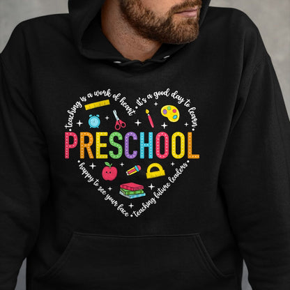 Best Teacher Shirt, Funny Teacher UnisexT-Shirt/Hoodie/Sweatshirt HLT00 - Preschool Teacher Pre-K Heart First Day of Preschool Kids T-Shirt (1)