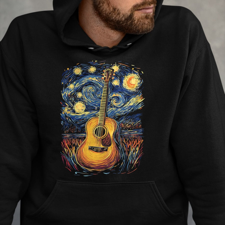 Guitar Lover Shirt, Funny Guitar UnisexT-Shirt/Hoodie/Sweatshirt HLT00 - Starry Night Inspired Acoustic Guitar T-Shirt