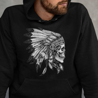 Native American T-Shirts, Vintage Native American Unisex T-Shirt/Hoodie/Sweatshirt HLT00 - American Motorcycle Skull Native Indian Eagle Chief Vintage (1)