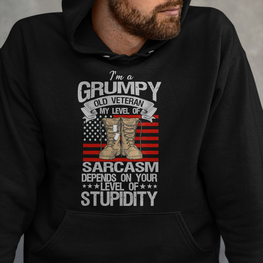 Proud Veteran Shirt, Funny Veteran UnisexT-Shirt/Hoodie/Sweatshirt HLT00 - I_m A Grumpy Old Veteran Funny Army US Flag Grandpa T-Shirt