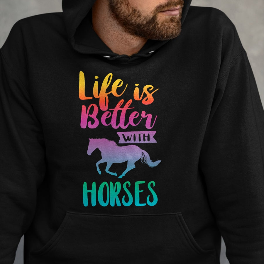 Best Horse Lover Shirt , Funny Horse UnisexT-Shirt/Hoodie/Sweatshirt HLT00 - Cute Life is Better with Horses Horseback Riding T-Shirt