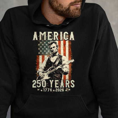 Guitar Lover Shirt, Funny Guitar UnisexT-Shirt/Hoodie/Sweatshirt HLT00 - Vintage Abraham Lincoln Abe Lincoln Playing Guitar 250 Years T-Shirt, Men, Black, 3X-Large