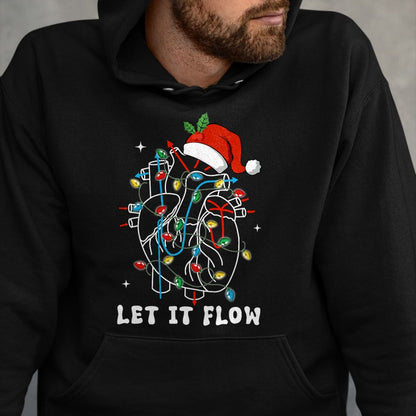 Funny Nurse Shirt, Nurse Unisex T-Shirt/Hoodie/Sweatshirt HLT00 - Funny Let It Flow Anatomy Heart Cardiac Nurse Santa Hat Xmas T-Shirt