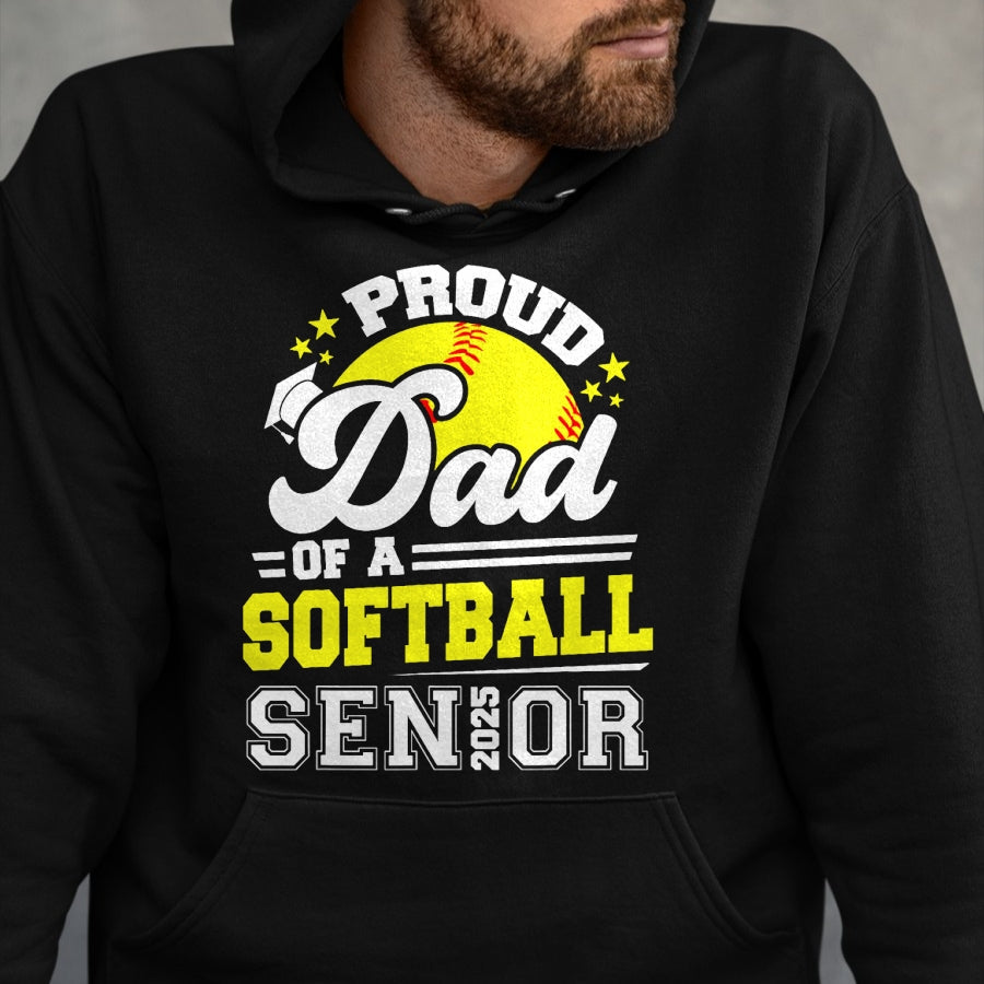 Gift for Dad Shirt, Funny Dad Unisex T-Shirt/Hoodie/Sweatshirt HLT00 – Proud Dad Of A Softball Senior 2025 Graduate T-Shirt