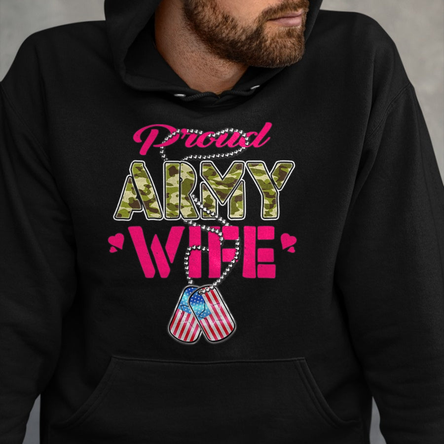 Best Wife Shirt, Wife and Husband Unisex T-Shirt/Hoodie/Sweatshirt HLT00 - Gift for wife T shirt, lucky wife   Proud Army Wife Camo US Flag Dog Tags Pride Military Spouse T-Sh