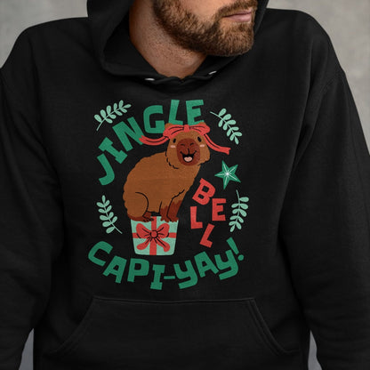 Cute Capybara Shirt, Funny Capybara Unisex T-Shirt/Hoodie/Sweatshirt HLT00 - Festive Capybara Long Sleeve T-Shirt