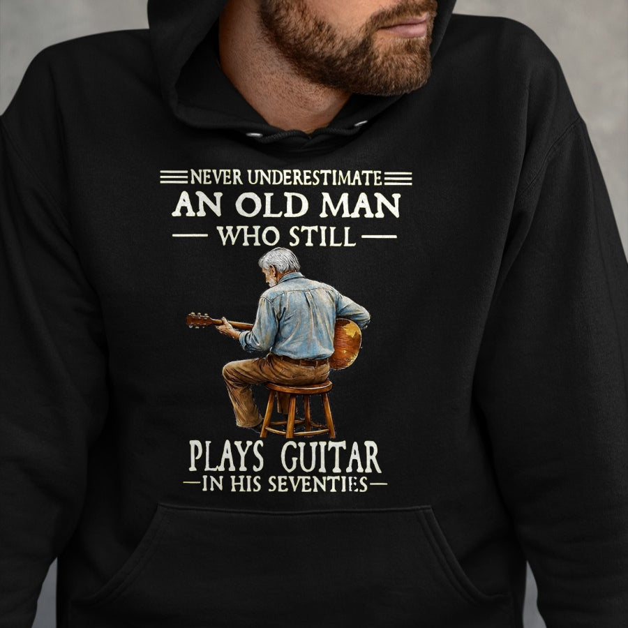 Guitar Lover Shirt, Funny Guitar UnisexT-Shirt/Hoodie/Sweatshirt HLT00 - Never Underestimate an Old Man Who Plays Guitar Seventies T-Shirt, Men, Heather Blue, Medium