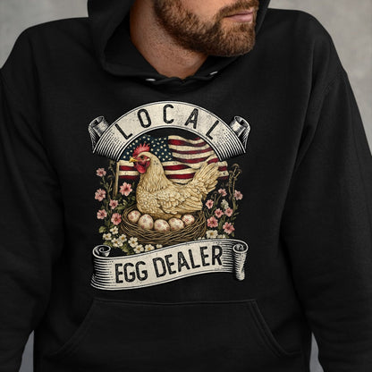 Best Farmer Life Shirt, Funny Farmer UnisexT-Shirt/Hoodie/Sweatshirt HLT00 - Local Egg Dealer  Farm Chicken with American Flag Farmer T-Shirt