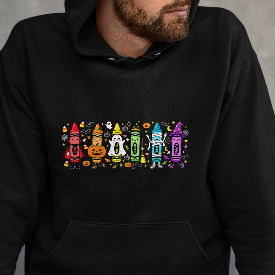 Best Teacher Shirt, Funny Teacher UnisexT-Shirt/Hoodie/Sweatshirt HLT00 - Spooky Halloween Crayons Teacher Classroom T-Shirt