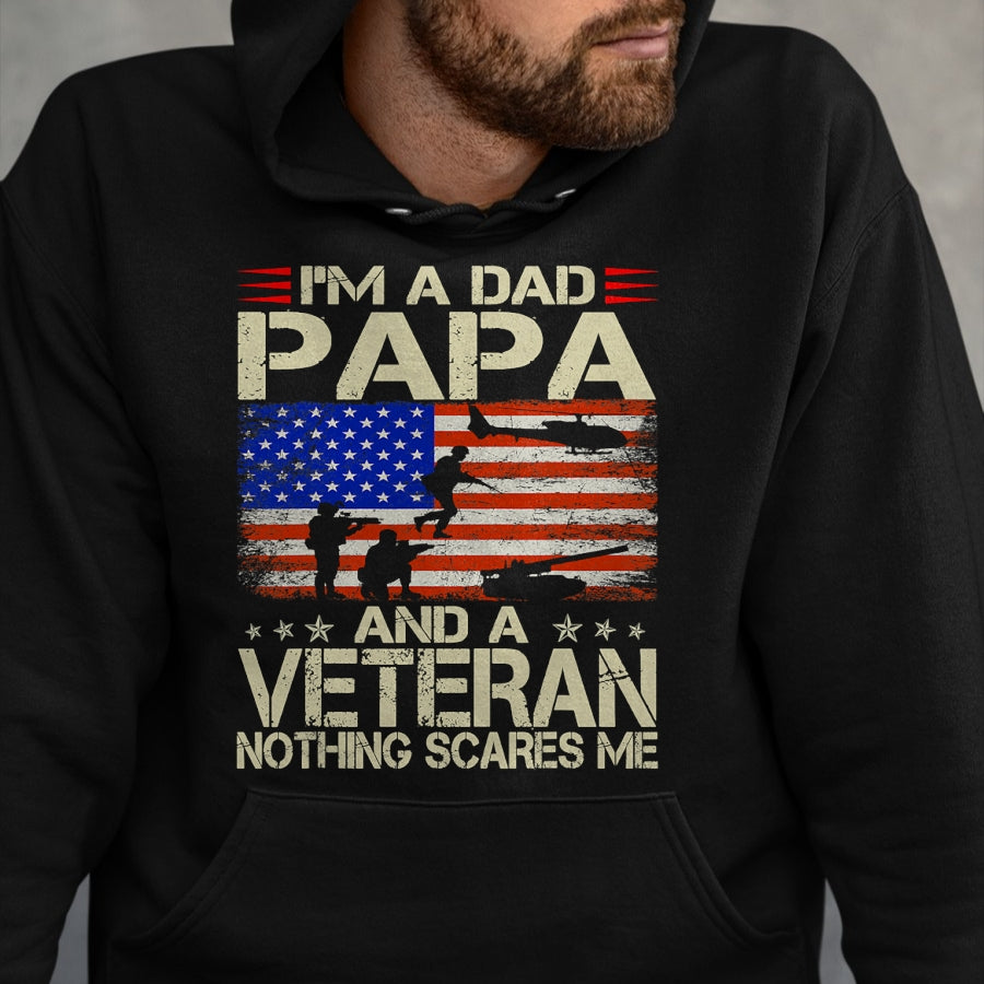 Proud Veteran Shirt, Funny Veteran UnisexT-Shirt/Hoodie/Sweatshirt HLT00 - I_m A Dad Papa and Veteran Funny Retro Dad Dad Grandpa T-Shirt
