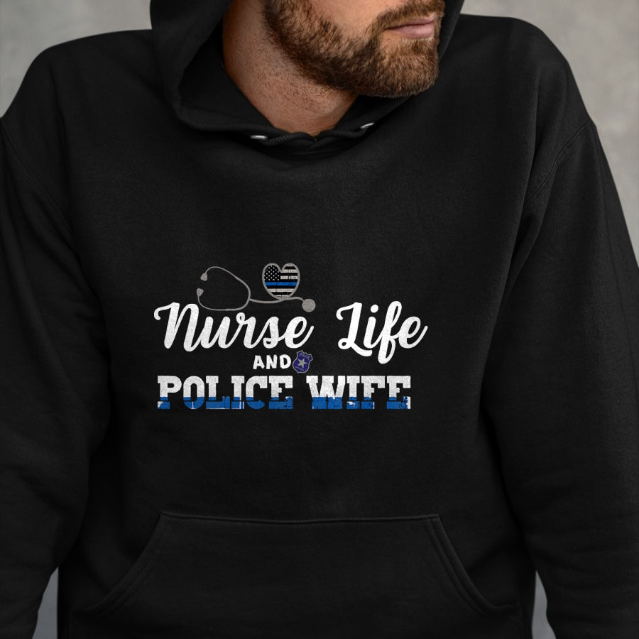 Funny Nurse Shirt, Nurse Unisex T-Shirt/Hoodie/Sweatshirt HLT00 - Nurse RN Life Police Wife Blue Line Support Sheriff Gift T-Shirt