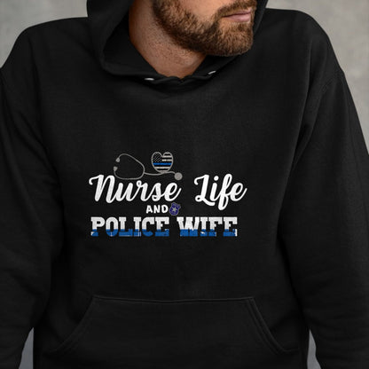 Funny Nurse Shirt, Nurse Unisex T-Shirt/Hoodie/Sweatshirt HLT00 - Nurse RN Life Police Wife Blue Line Support Sheriff Gift T-Shirt