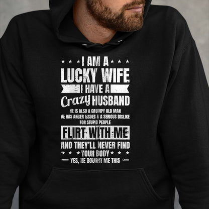 Best Wife Shirt, Wife and Husband Unisex T-Shirt/Hoodie/Sweatshirt HLT00 - Gift for wife T shirt, lucky wife   I Am A Lucky Wife Fathers Day Funny Sarcastic Women Zip Hoodie