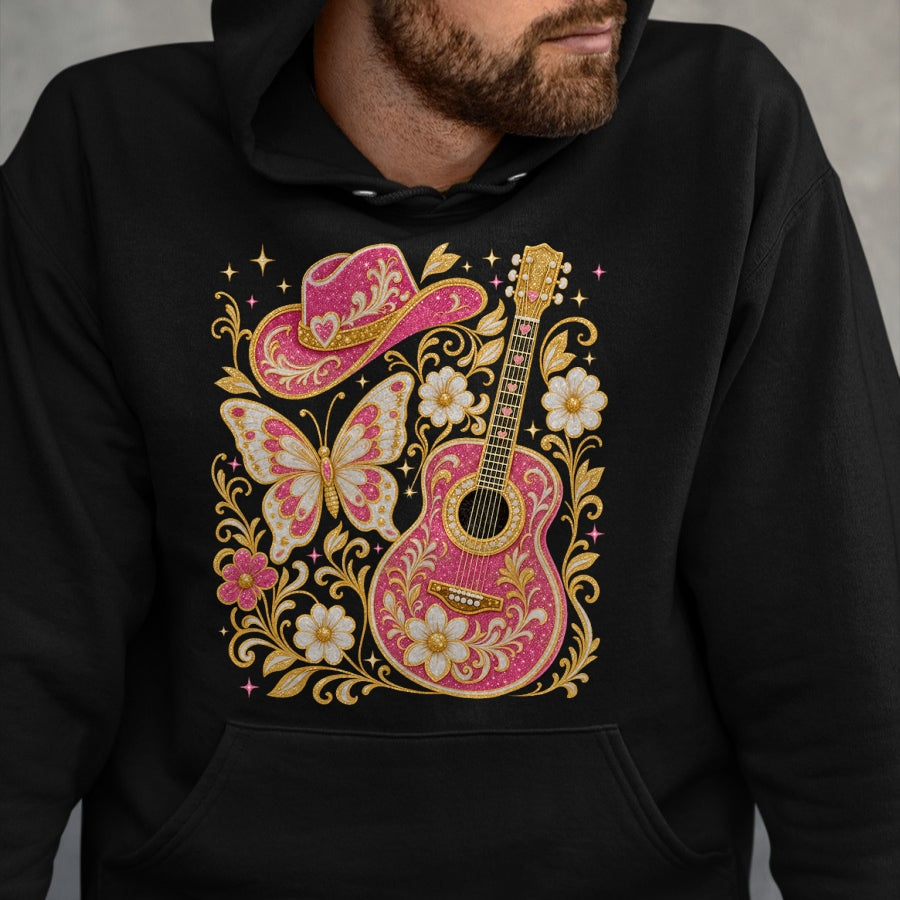Guitar Lover Shirt, Funny Guitar UnisexT-Shirt/Hoodie/Sweatshirt HLT00 - Western Country Southern Rodeo Cowgirl Guitar Butterfly T-Shirt