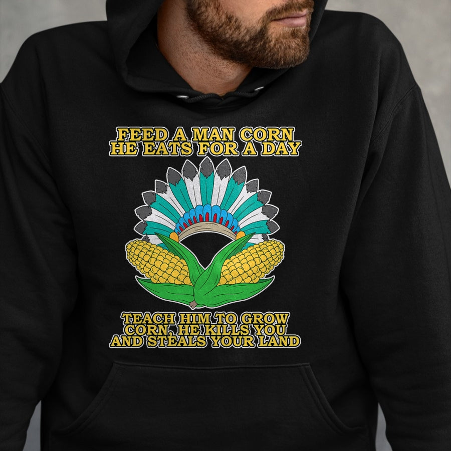Native American T-Shirts, Vintage Native American Unisex T-Shirt/Hoodie/Sweatshirt HLT00 - Corn Thanksgiving Dark History Native American